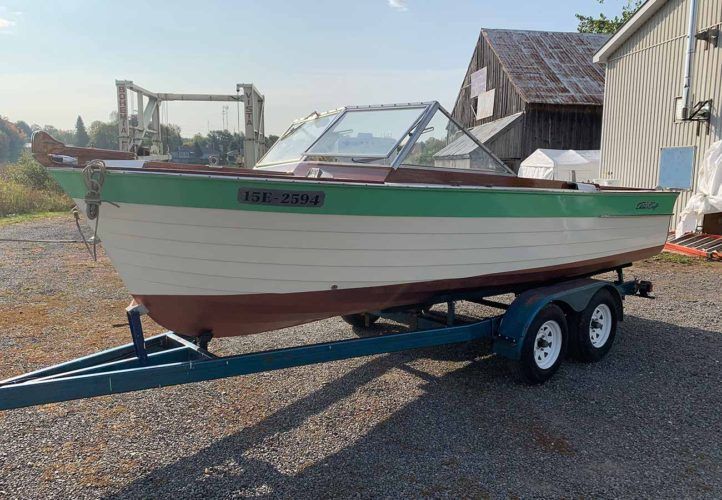 sea skiff chris craft boat on a trailer